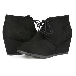 Toms black suede lace-up wedge - Size 9
